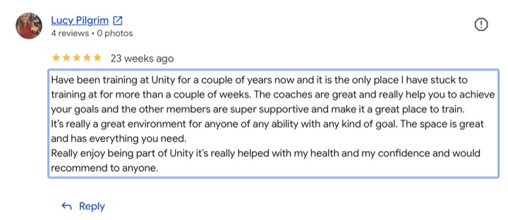 Unity Fitness member review 3