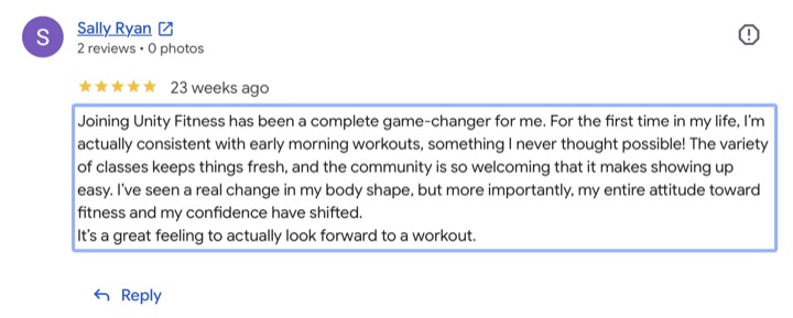 Unity Fitness member review 9
