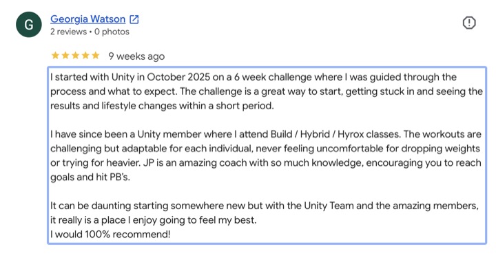 Unity Fitness member review 15